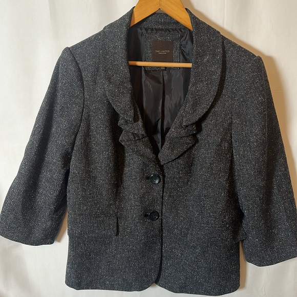 The Limited Charcoal Tweed Blazer – Size M, Ruffle Detail - Picture 2 of 5